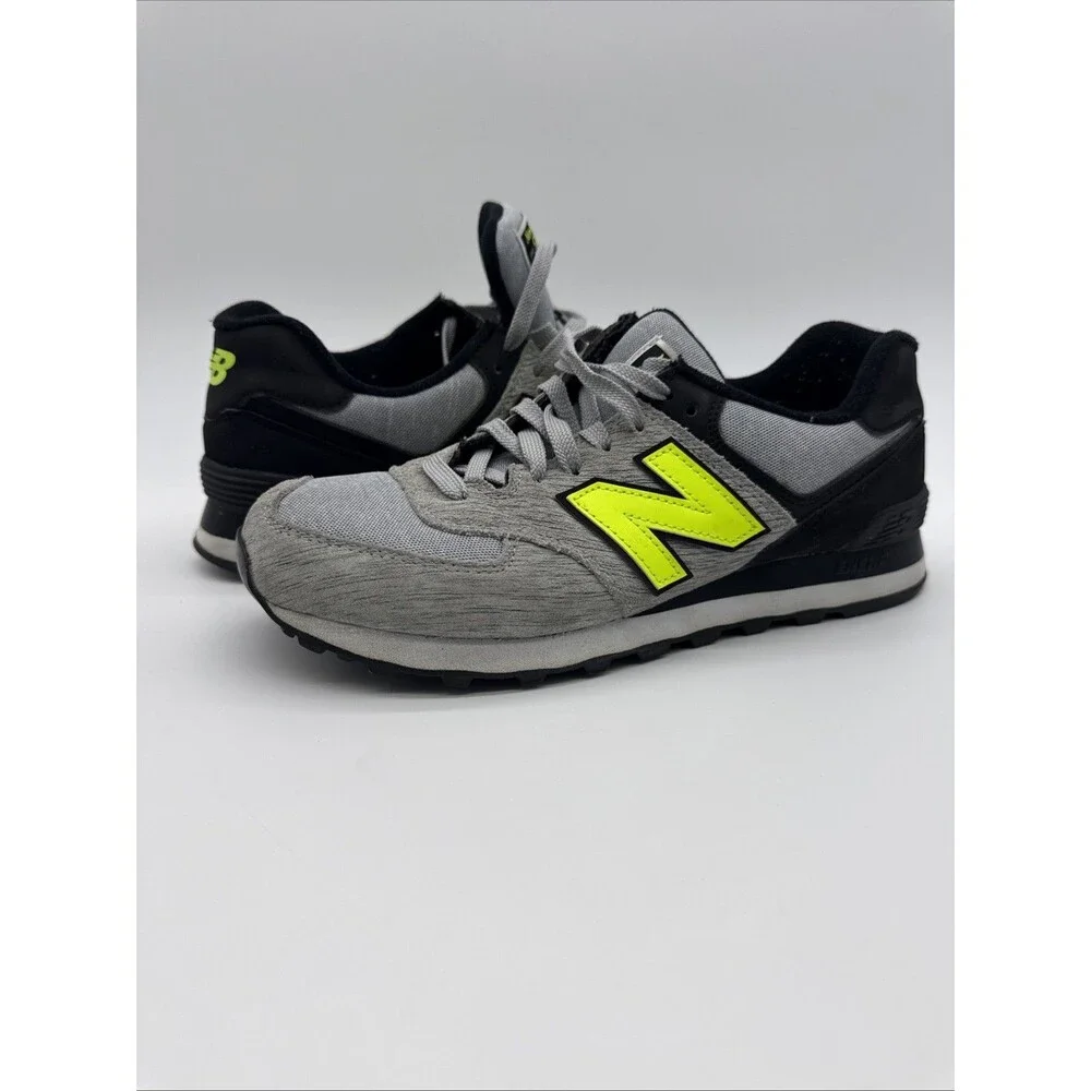 New Balance 9.5B 574 women's sneakers Shoes Gray Black Neon Yellow
